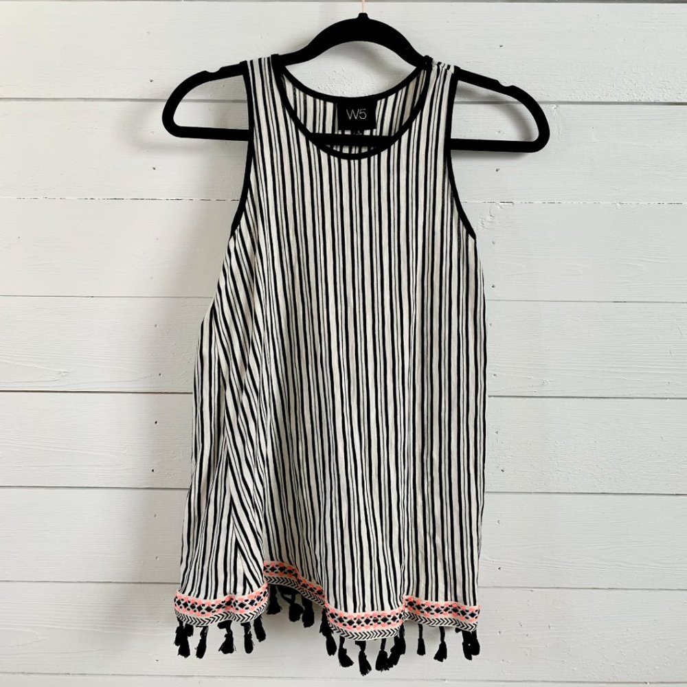 Anthropologie W5 Striped Tassel Boho Tank